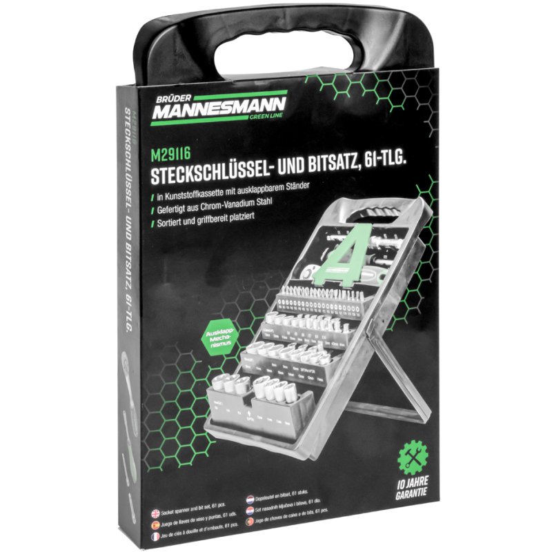 BRÜDER MANNESMANN GREEN LINE steeksleutelset 61-delig, zwart, chroom-vanadium staal